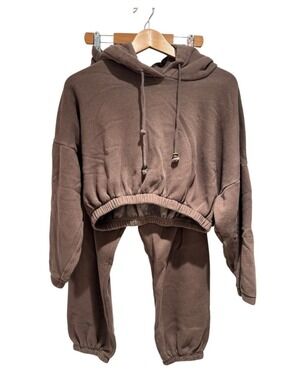 DONNI. Brown super soft lounge set - cropped hoodie & joggers - size s
